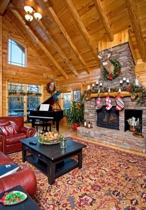 Gorgoeus Rustic Stone Fireplace With Christmas Décor 38