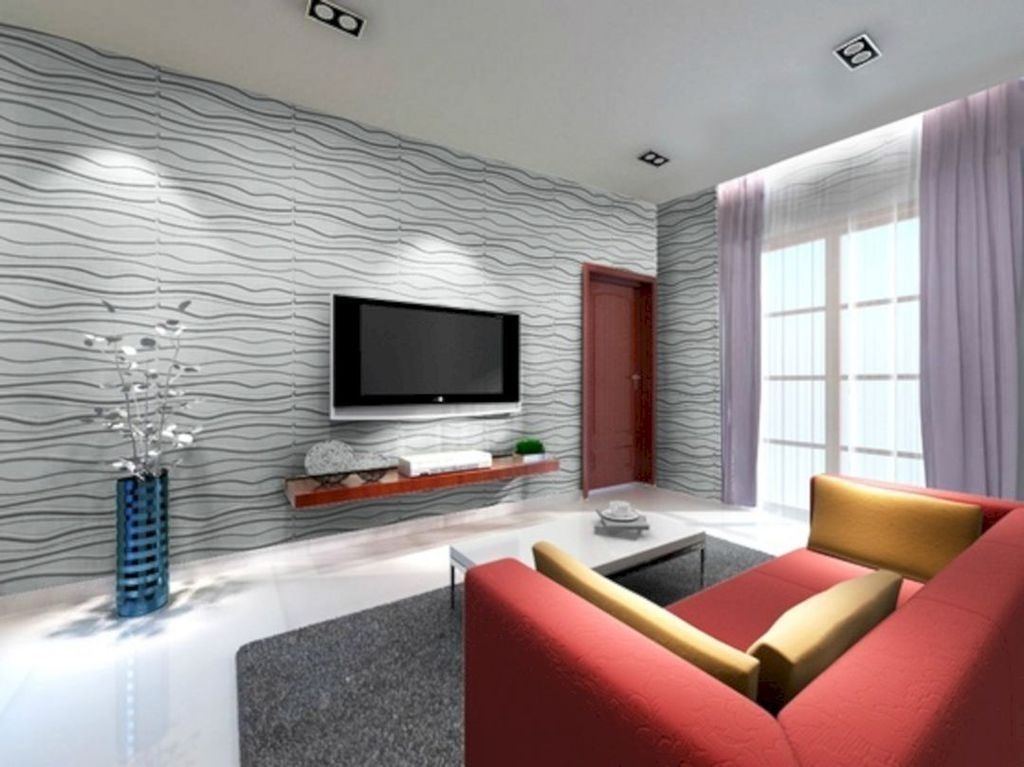 living room wall with tiles