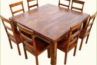 Rustic square dining table for 8
